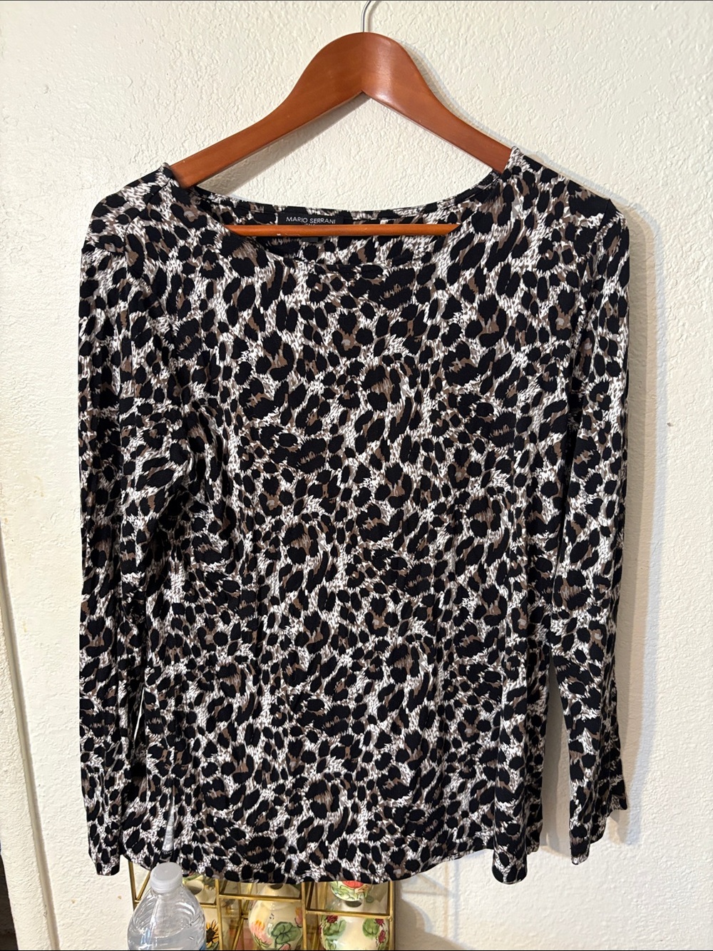 Mario Serrani Black and Brown Leopard Print Long Sleeve Top
